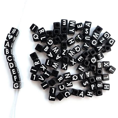 Plastic Black Vertical Hole 8mm Cube Alphabet Beads Single Letters 3
