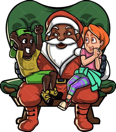 Black Santa Claus With Children On His Lap Cartoon Clipart Friendlystock