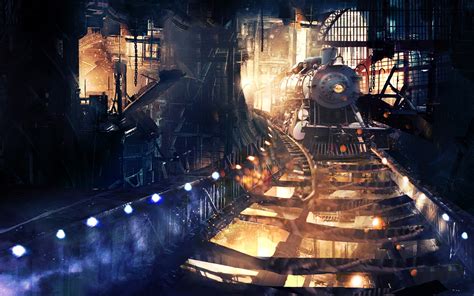 Digital Art Fantasy Art Night Reflection Artwork Train Train