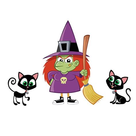 Premium Vector Witch With A Broom And Her Cats