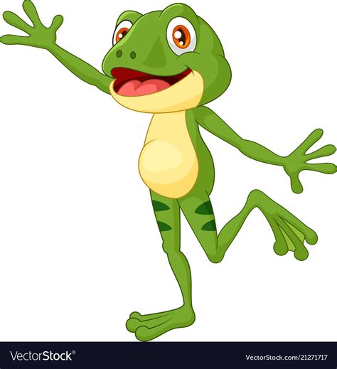 Cartoon Cute Frog Waving Hand With A Face Full Vector Image