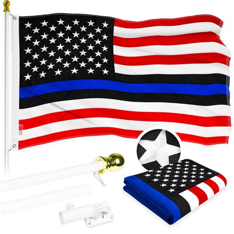 G128 6 Feet Tangle Free Spinning Flagpole White Blue Lives Matter