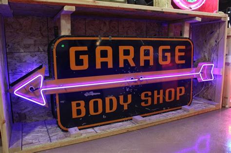 1950s Large Double Sided Garage Body Shop Neon Sign The