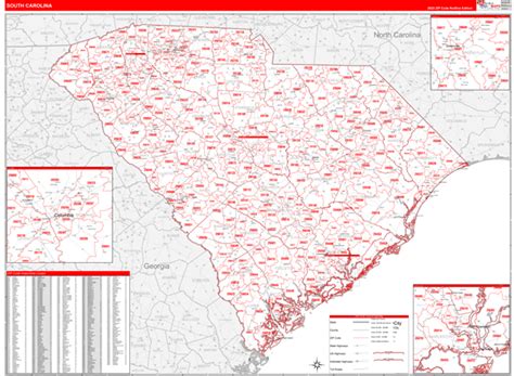 South Carolina Southern Wall Map Red Line Style By Marketmaps Images