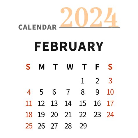 Simple Calendar For February 2024 Two Thousand And Twenty Four