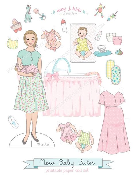 Printable New Baby Sister Paper Doll Play Set Pdf Instant Etsy