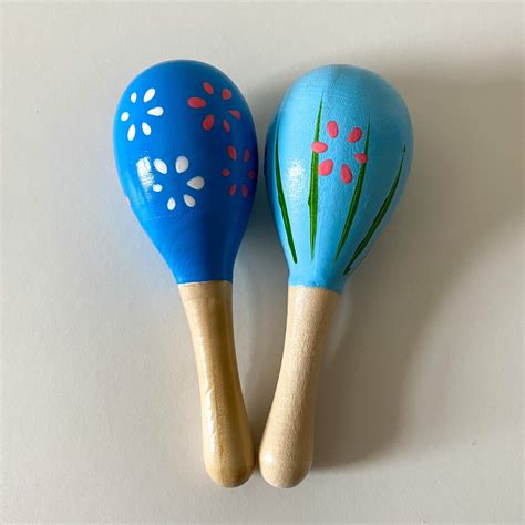 Pair Of Wooden Maraca Rattles With Organza Bag Colourful Etsy