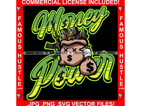 Money Power Gangster Hustle Money Bag Holding Machine Gun Etsy