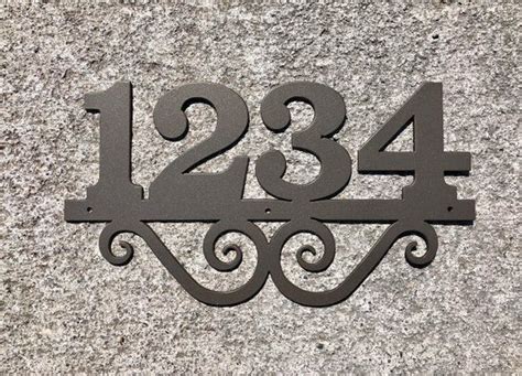 Metal House Number With 4 Numbers And Scrolls Metal Address Etsy