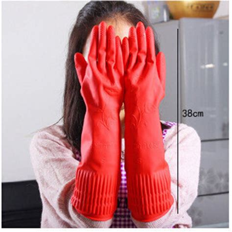Waterproof Cleaning Long Sleeve Rubber Latex Gloves Kitchen Wash Dishes Golves Tool Red S