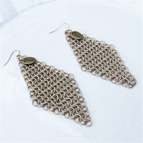 Gold Chainmail Drop Earrings By Jamie London