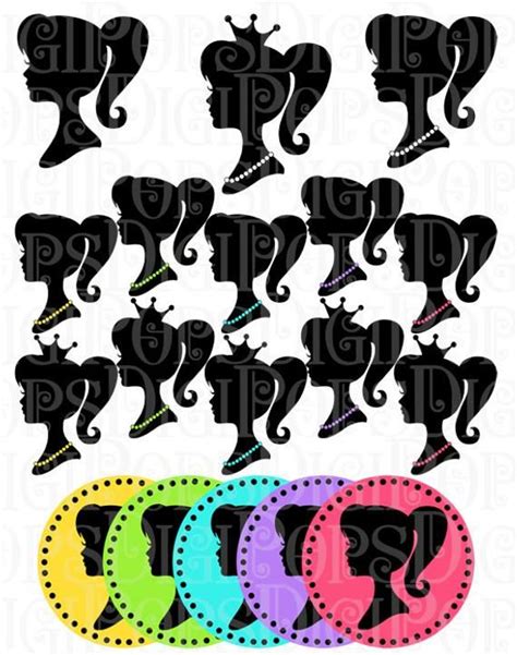 Barbie Head Silhouettes Digital Clip Art Set Personal And Etsy Canada