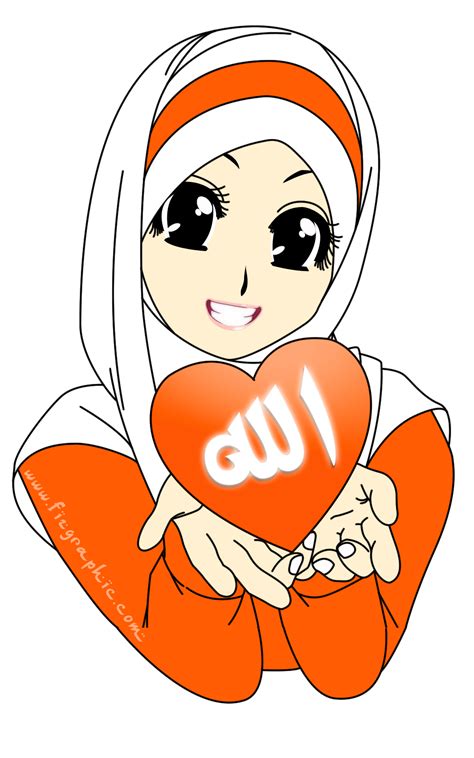 Freebies Doodle Muslimah Love Allah Kartun Kartun Hijab Gambar
