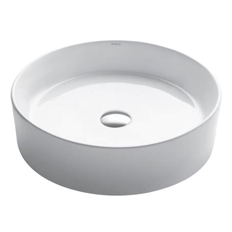 Kraus Elavo Round Vessel White Porcelain Ceramic Bathroom Sink 18 Inch