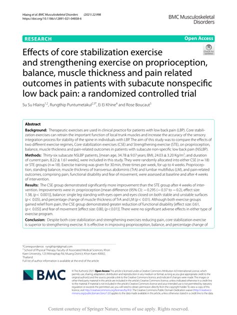 Pdf Effects Of Core Stabilization Exercise And Strengthening Exercise