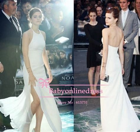 2014 New Fashion Emma Watson Halter White Prom Dress Noah London