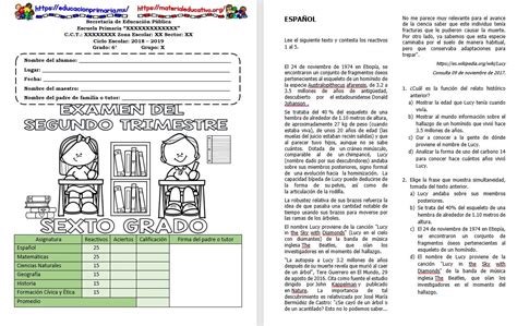 Excelente material para trabajar con niños de educación primaria. Examen del sexto grado para el segundo trimestre ciclo escolar 2018 - 2019 | Material Educativo
