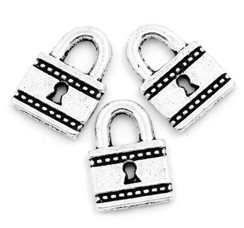4 Silver Lock Charms Lock Pendants Padlock Charms 4364