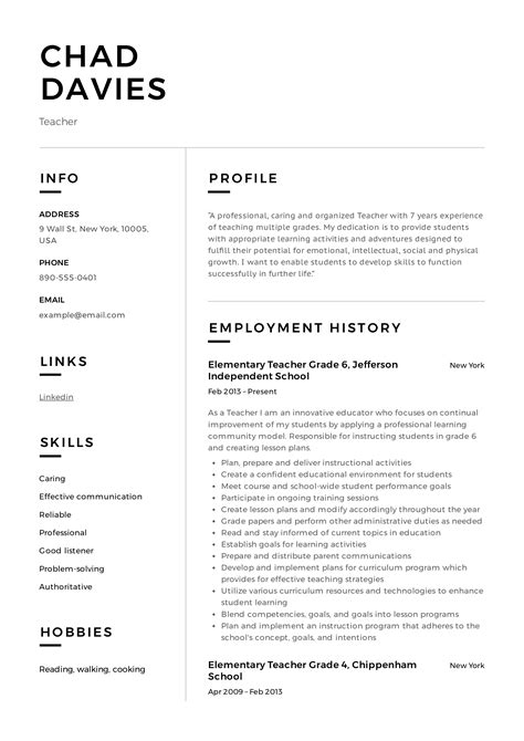 These teacher resume examples coupled with matching cover letter examples display the power of to review our teacher resume examples on a desktop computer, click the teaching experience or relevant work experience. Elementary Teacher Resumes Samples - Mryn Ism