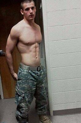 Shirtless Male Muscular Military Hunk Athletic Physique Camo Pant PHOTO