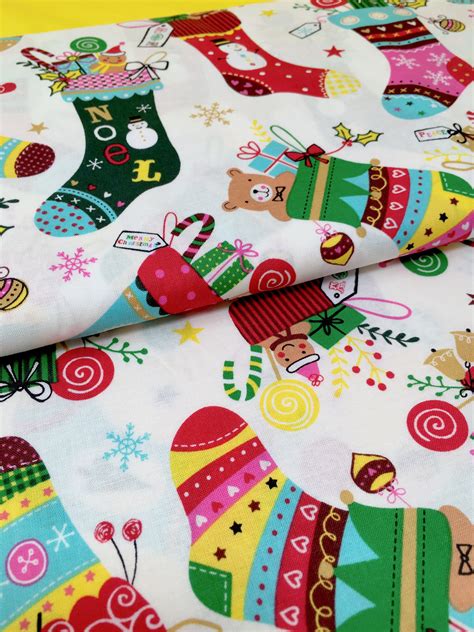 Christmas Cotton Fabric Holiday Stocking Fabric Christmas Stocking Printed Fabric