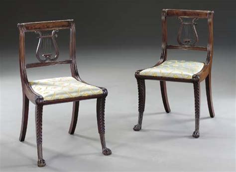 A Pair Of Classical Carved Mahogany Lyre Back Side Chairs Attributed To Duncan Phyfe New York