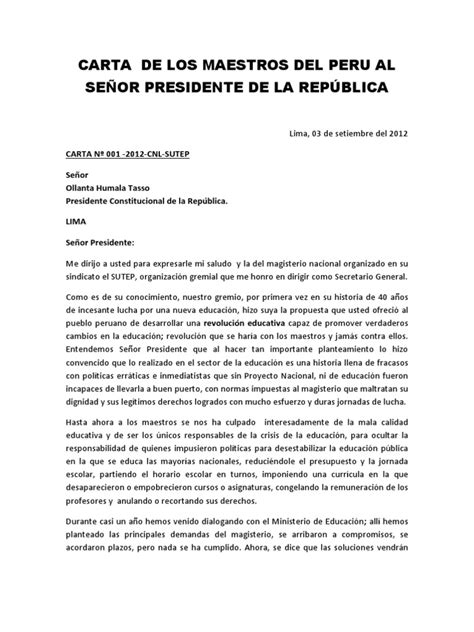 Carta Al Presidente De La Republica Perú Política