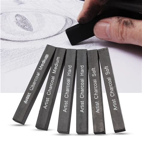 Softmediumhard 6pcs Compressed Charcoal Sticks Black Square Graphite