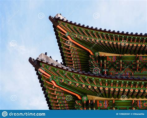 Korean Traditional Wooden Roof Gyeongbokgung Palace Stock Image