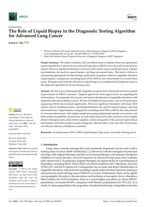 Pdf The Role Of Liquid Biopsy In The Diagnostic Testing Algorithm For Advanced Lung Cancer