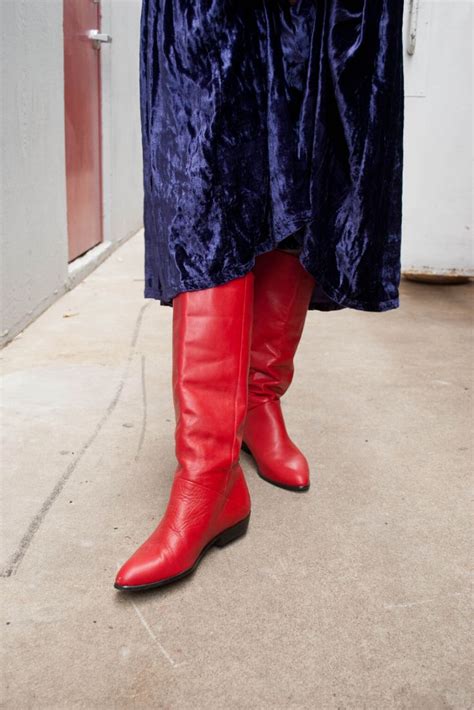 Vintage 80s Red Leather Boots Slouch Boots Outfit Red Leather Boots