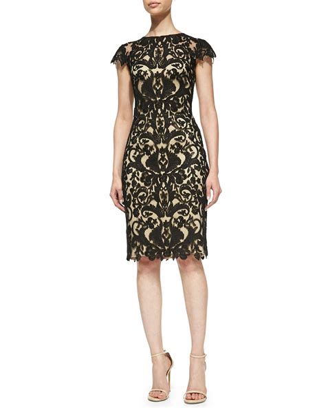 Tadashi Shoji Short Sleeve Lace Overlay Cocktail Dress