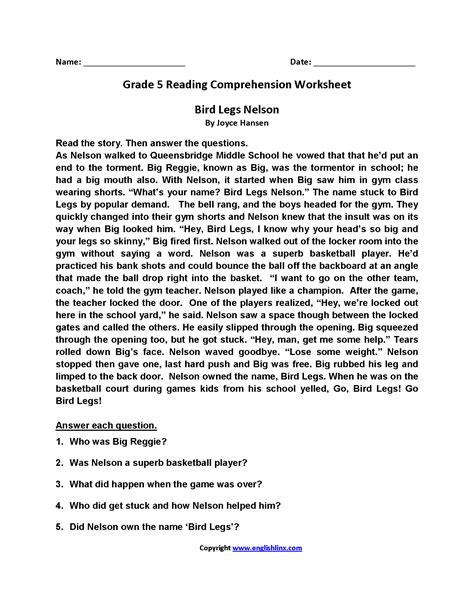 Reading Comprehension Year English Lori Sheffield S Reading Worksheets