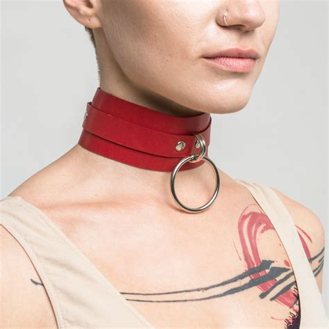 red leather bdsm collar bondage submissive collar necklace etsy