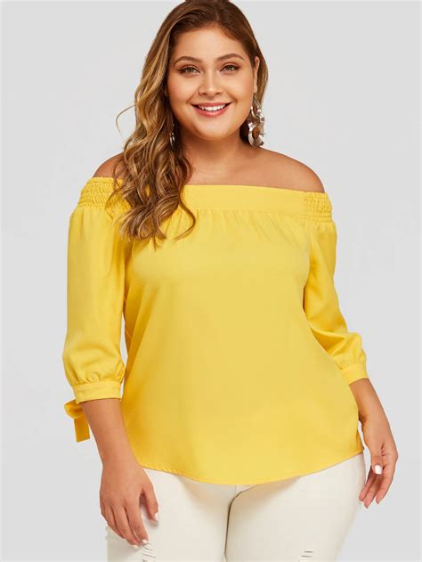 plus size yellow elastic strap off the shoulder top us 13 99 en 2020 moda blusas
