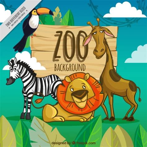 Zoo Background With Cartoon Animals Free Vector