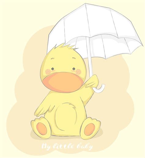 Premium Vector Cute Baby Duck With Umbrella Cartoon Hand Drawn Style