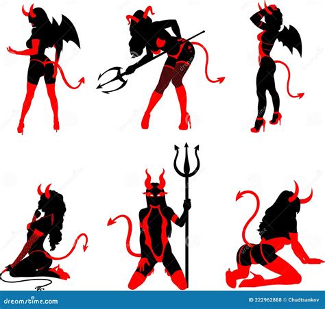 Devil Girl Silhouettes Vector Collection Set Stock Vector Illustration Of Latex Cute 222962888