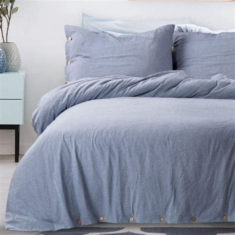Bedsure 100 Cotton Duvet Cover Sets Queen Full Size Denim Blue Bedding