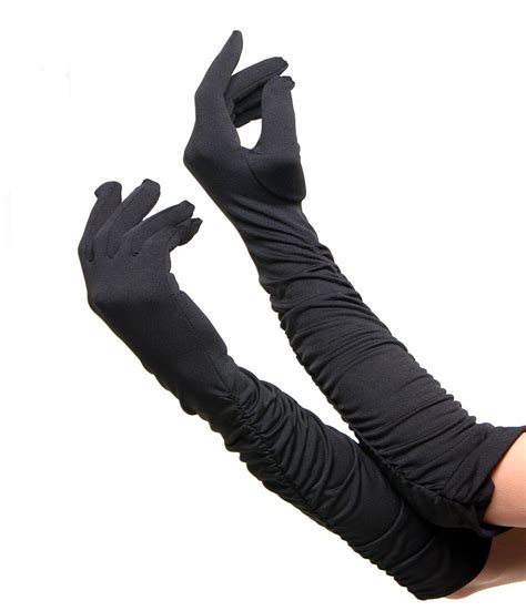 Black Elbow Length Gathered Gloves Formal Gloves Elbow Length Rockabilly Fashion