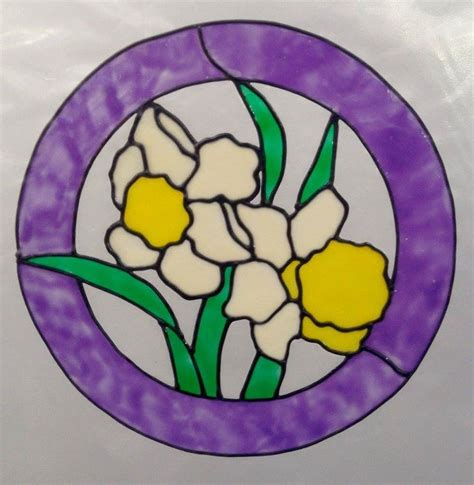 Hand Painted Daffodil Circle Window Cling Faux Stained Glass Etsy Sweden