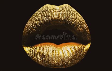 lips closeup beautiful female golden lips isolated gold lipstick macro of beautiful lips with