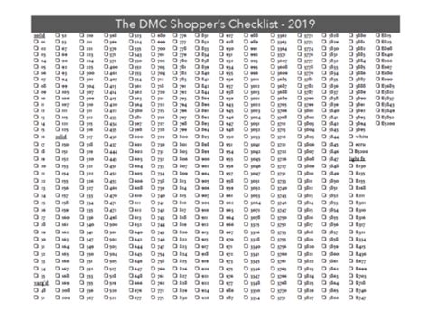 Free dmc colour chart 2020. The DMC Shopper's Checklist Re-Boot 2019 | Dmc floss ...