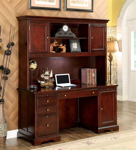 Don't let important notes or papers out of sight. Desmont Cherry Credenza Desk with Hutch from Furniture of ...