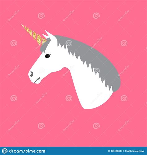 Vector Flat Cartoon White Unicorn Head Stock Illustration
