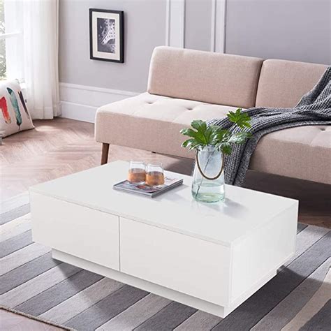 Coffee Table Living Room Table High Gloss White With 4 Drawers Modern