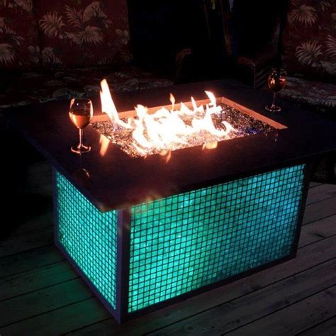 Rectangular propane fire table with wind blockers, fire beads, lid, and covers in copper finish bring the warmth and ambiance of rectangular bring the warmth and ambiance of rectangular 44 in. Color Changing Fire Pit Table | Feuerstellen tisch ...