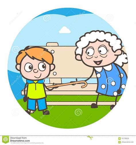 Cartoon Naughty Grandson Playing With Grandma Vector