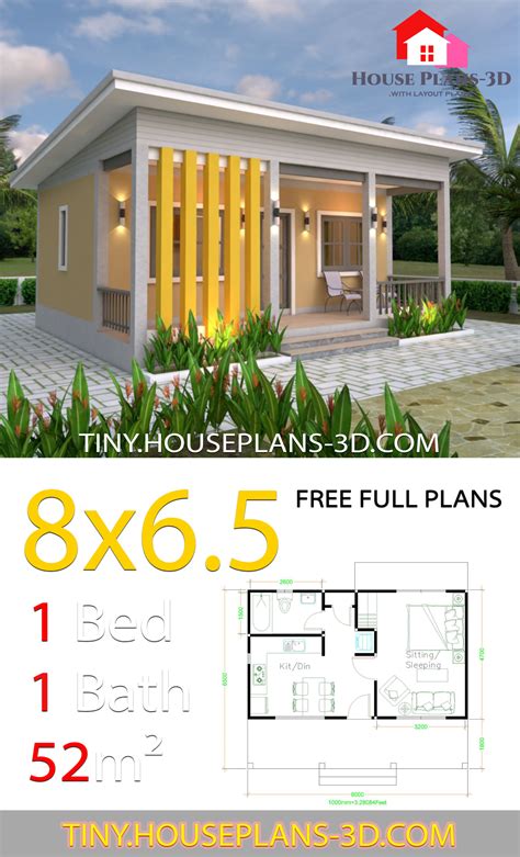 Small House Plans 8x65 With One Bedrooms Shed Roof Tiny House Plans