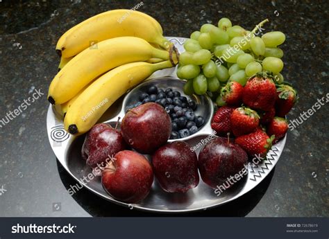 Fruit Platter Consisting Of Bananas Apples Blueberries Grapes And